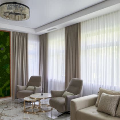 Пошив штор на заказ во весь дом в коттеджем поселке "Петрово Дальнее"